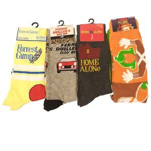 Movies Forest Ferris Wonka Home Alone Novelty Men Socks 4 Pair Sz 6-12 NWT
